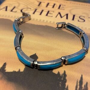 Alpaca Silver & Turquoise Enamel Inlay Bracelet